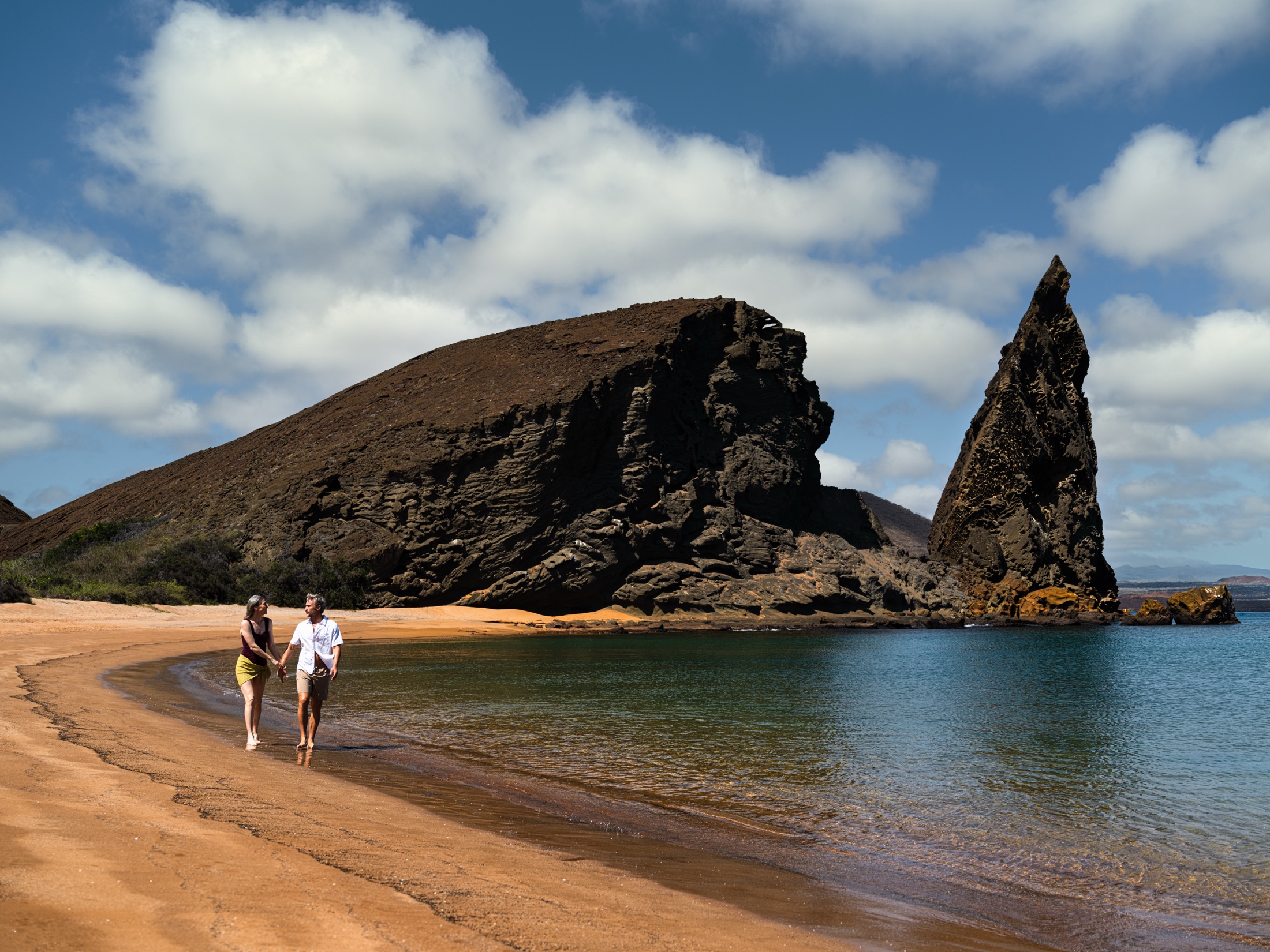 Volcanic coastline and beach in the Galápagos Islands